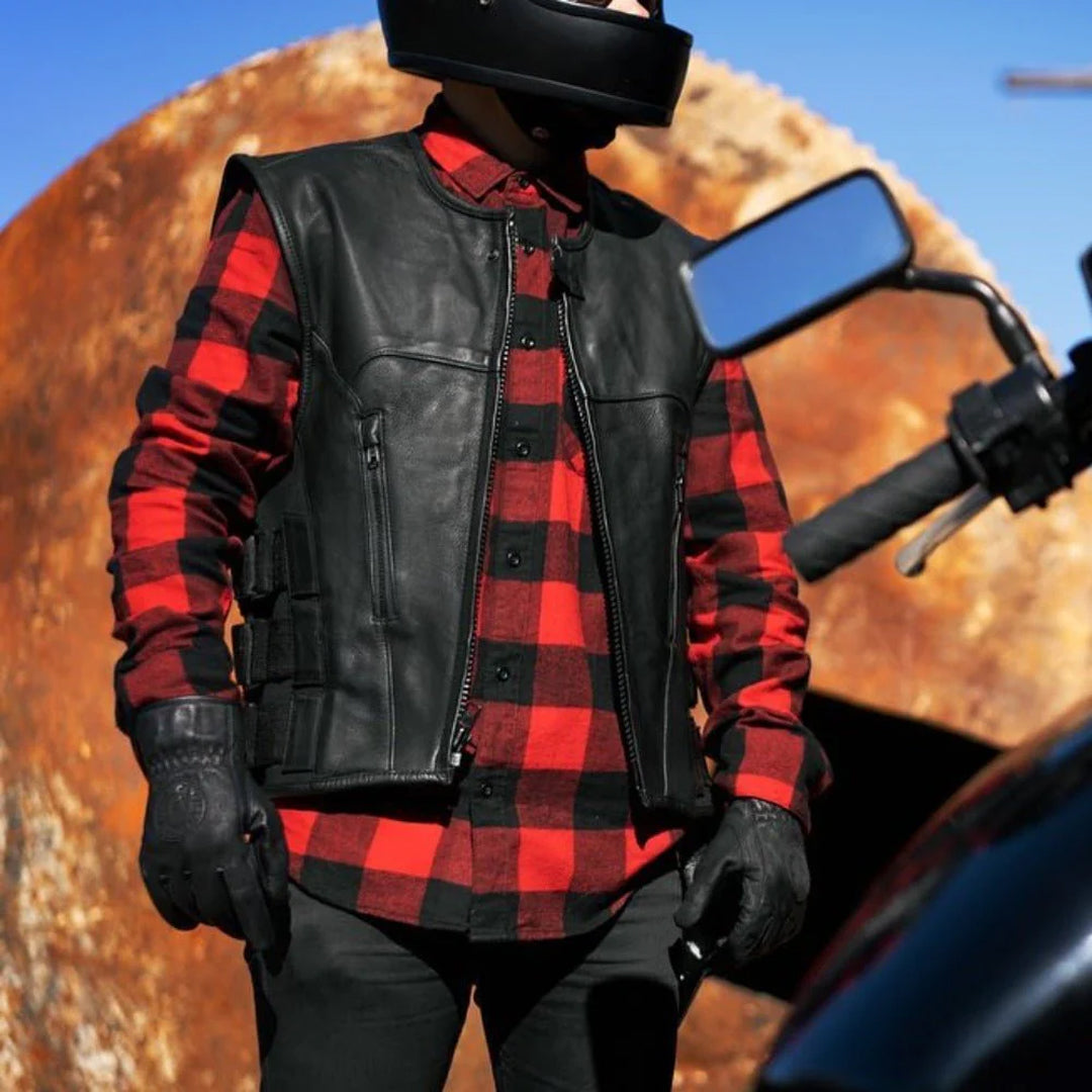 Defender Men’s Leather Swat Style Motorcycle Vest | Columbus Leather USA