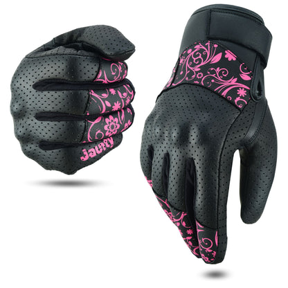 JAUNTY Women’s Motorcycle Leather Gloves | Touchscreen Riding Gloves with Hard Knuckle Protection