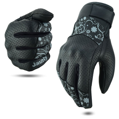 JAUNTY Women’s Motorcycle Leather Gloves | Touchscreen Riding Gloves with Hard Knuckle Protection
