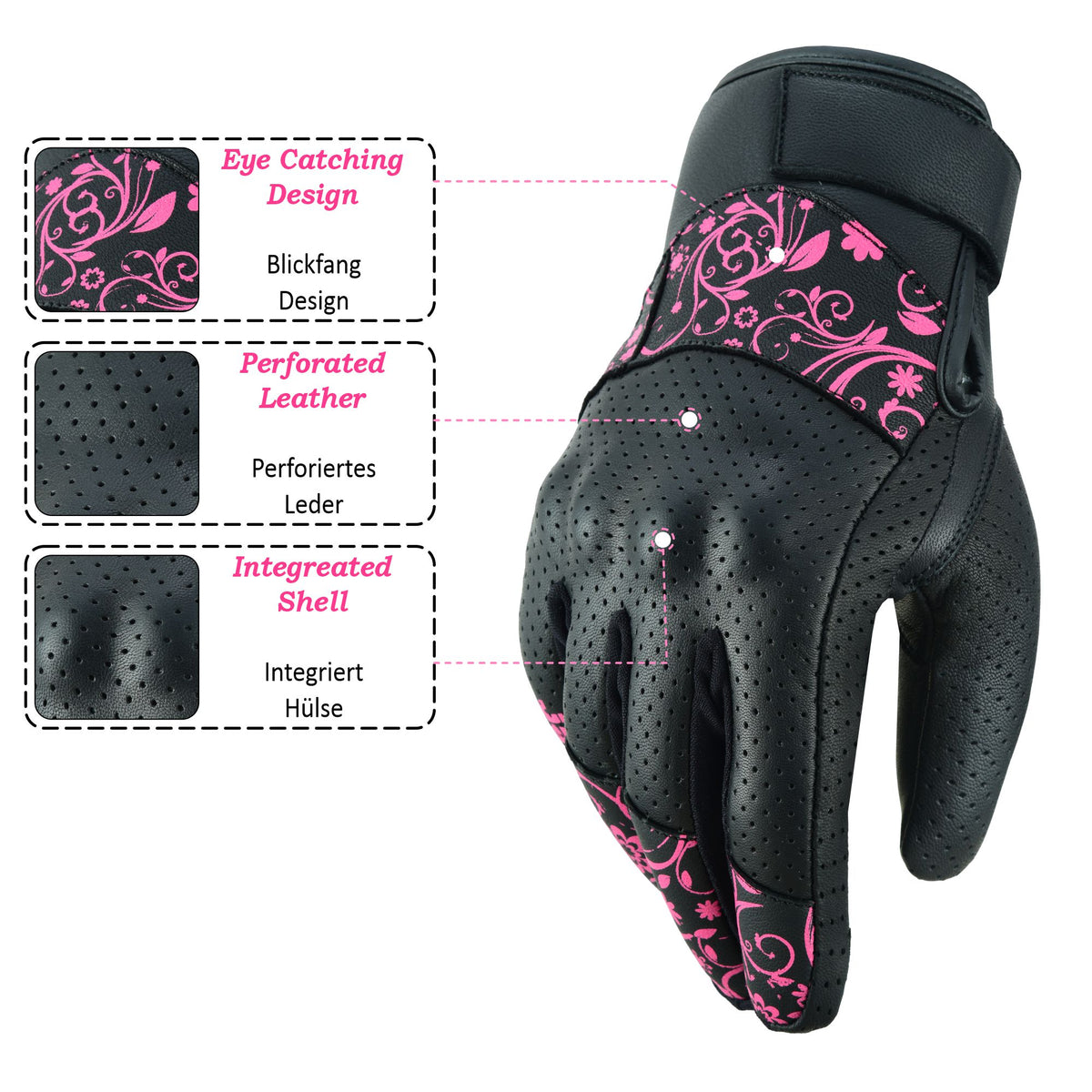 JAUNTY Women’s Motorcycle Leather Gloves | Touchscreen Riding Gloves with Hard Knuckle Protection
