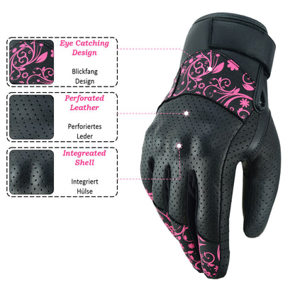 JAUNTY Women’s Motorcycle Leather Gloves | Touchscreen Riding Gloves with Hard Knuckle Protection