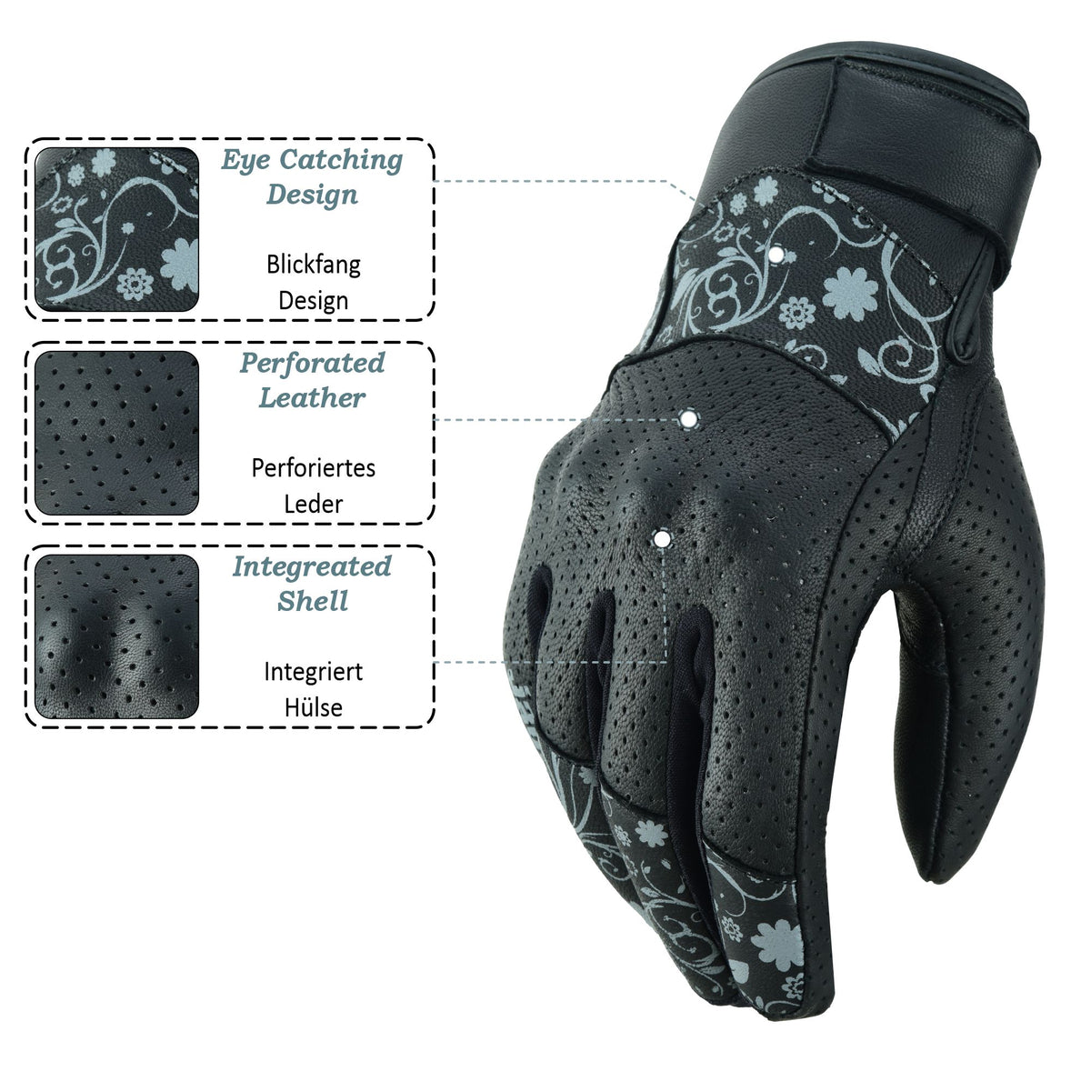 JAUNTY Women’s Motorcycle Leather Gloves | Touchscreen Riding Gloves with Hard Knuckle Protection
