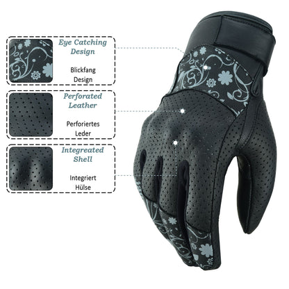 JAUNTY Women’s Motorcycle Leather Gloves | Touchscreen Riding Gloves with Hard Knuckle Protection