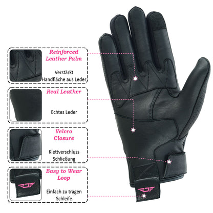 JAUNTY Women’s Motorcycle Leather Gloves | Touchscreen Riding Gloves with Hard Knuckle Protection