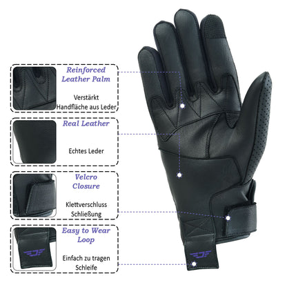 JAUNTY Women’s Motorcycle Leather Gloves | Touchscreen Riding Gloves with Hard Knuckle Protection