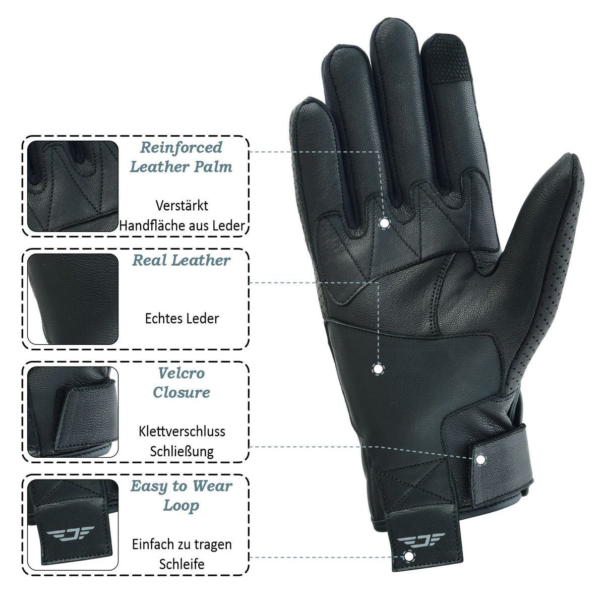 JAUNTY Women’s Motorcycle Leather Gloves | Touchscreen Riding Gloves with Hard Knuckle Protection