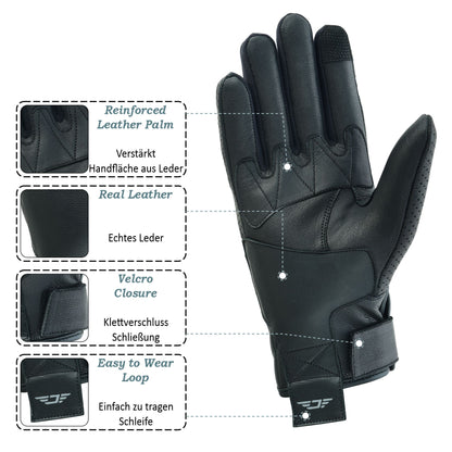 JAUNTY Women’s Motorcycle Leather Gloves | Touchscreen Riding Gloves with Hard Knuckle Protection