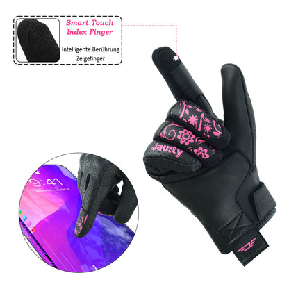 JAUNTY Women’s Motorcycle Leather Gloves | Touchscreen Riding Gloves with Hard Knuckle Protection