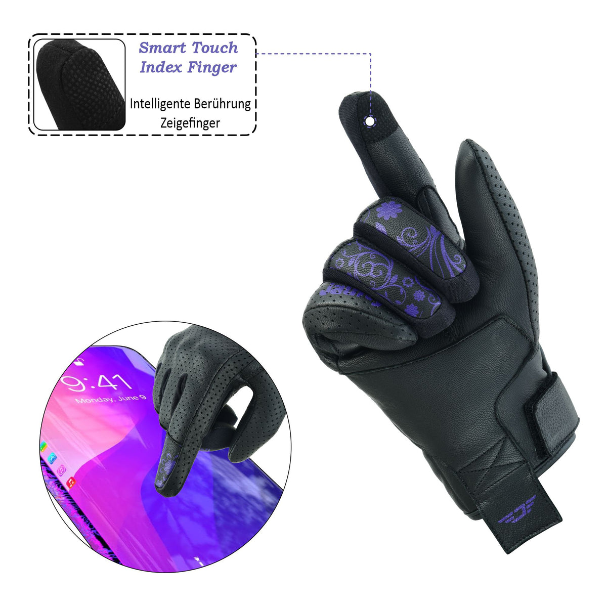 JAUNTY Women’s Motorcycle Leather Gloves | Touchscreen Riding Gloves with Hard Knuckle Protection