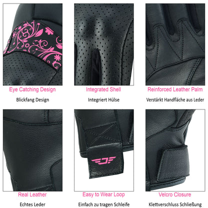 JAUNTY Women’s Motorcycle Leather Gloves | Touchscreen Riding Gloves with Hard Knuckle Protection