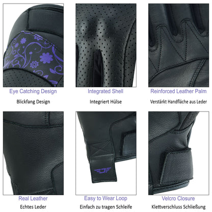 JAUNTY Women’s Motorcycle Leather Gloves | Touchscreen Riding Gloves with Hard Knuckle Protection