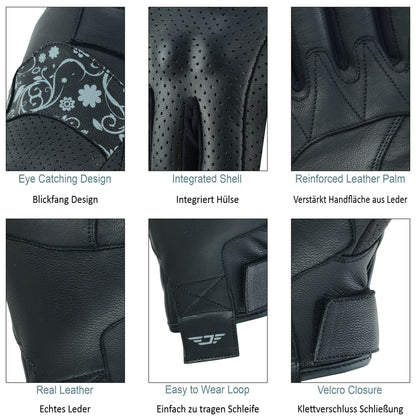 JAUNTY Women’s Motorcycle Leather Gloves | Touchscreen Riding Gloves with Hard Knuckle Protection