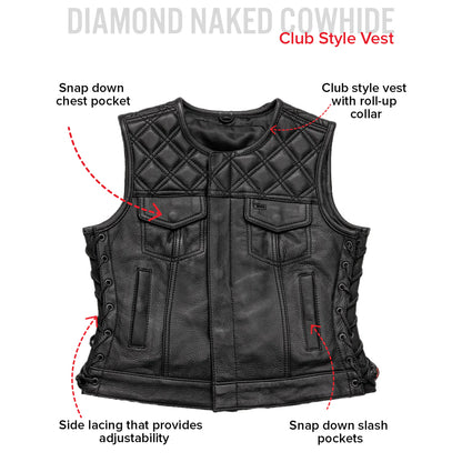 Bonnie Women's Club Style Motorcycle Leather Vest | Columbus Leather USA