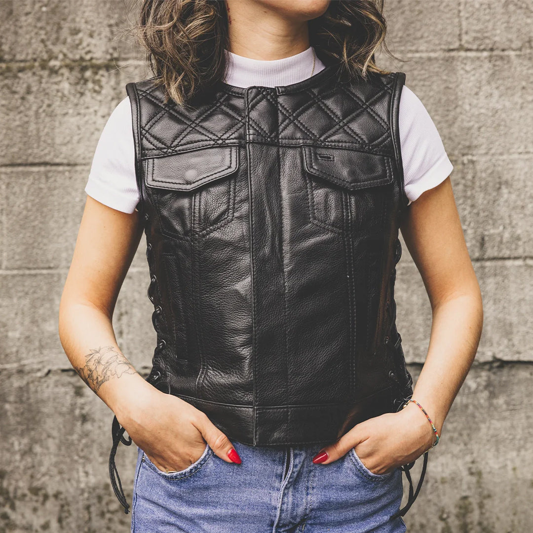 Bonnie Women's Club Style Motorcycle Leather Vest | Columbus Leather USA