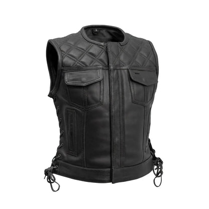 Bonnie Women's Club Style Motorcycle Leather Vest | Columbus Leather USA