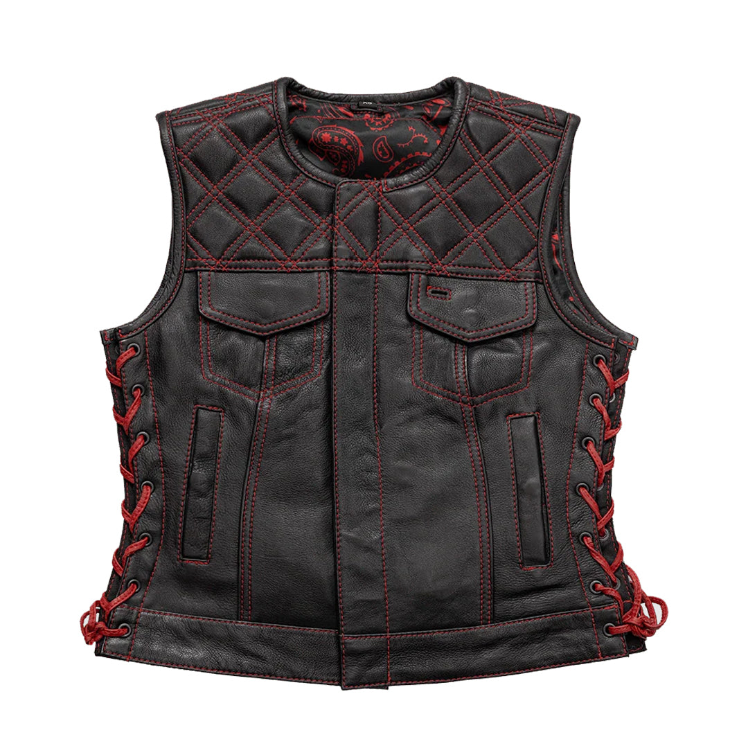 Bonnie Women's Club Style Motorcycle Leather Vest | Columbus Leather USA