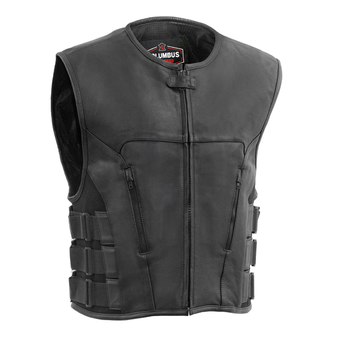 Defender Men’s Leather Swat Style Motorcycle Vest | Columbus Leather USA