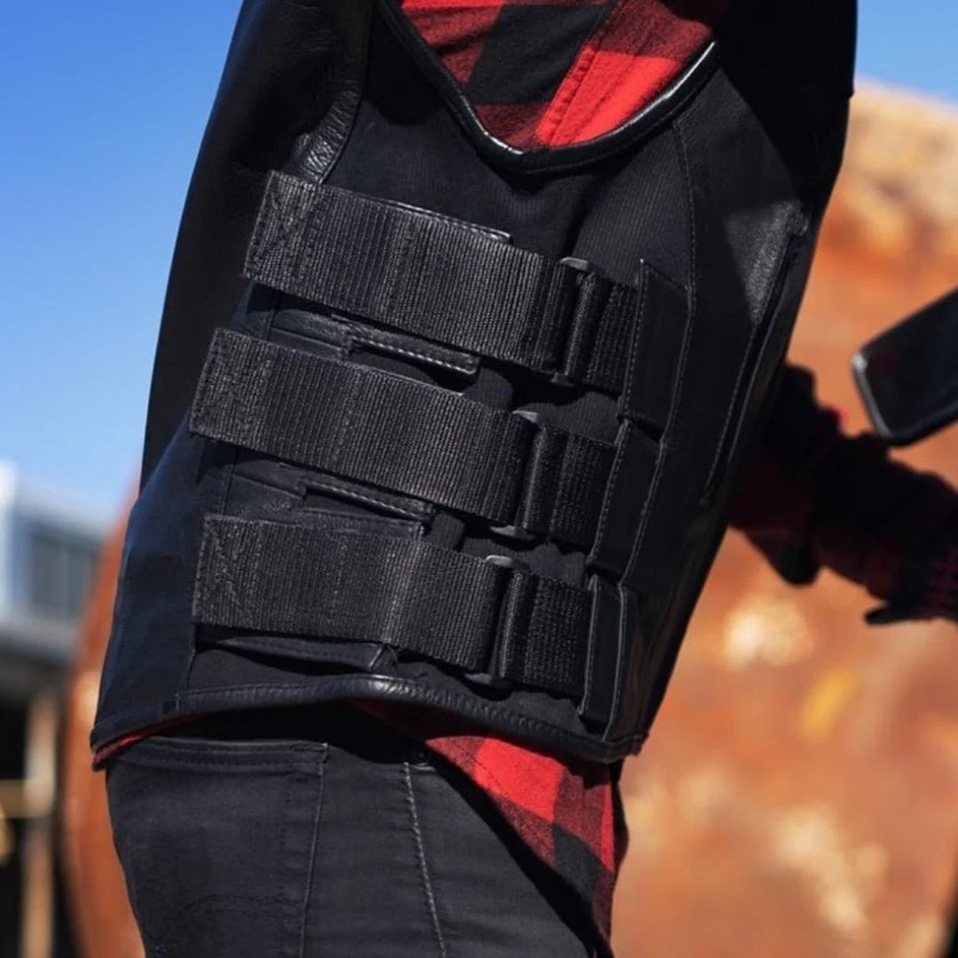 Defender Men’s Leather Swat Style Motorcycle Vest | Columbus Leather USA