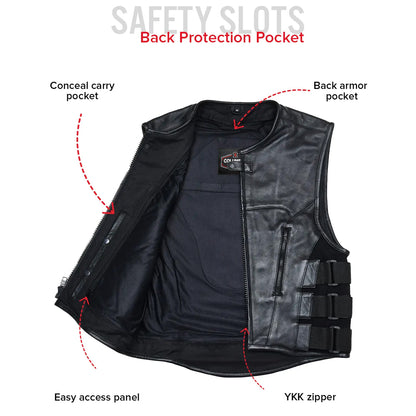 Defender Men’s Leather Swat Style Motorcycle Vest | Columbus Leather USA