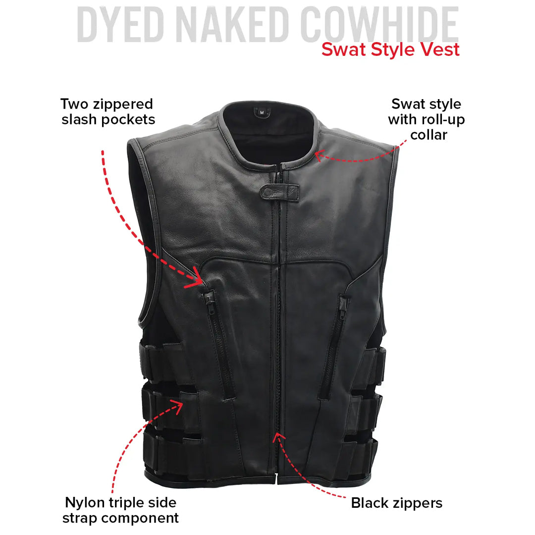 Defender Men’s Leather Swat Style Motorcycle Vest | Columbus Leather USA