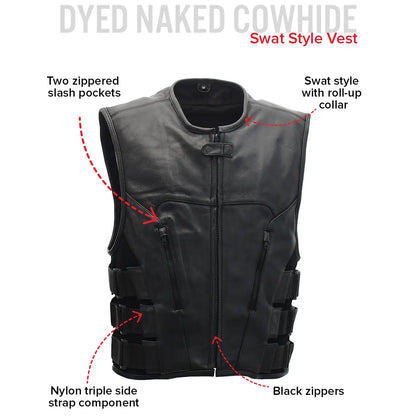 Defender Men’s Leather Swat Style Motorcycle Vest | Columbus Leather USA