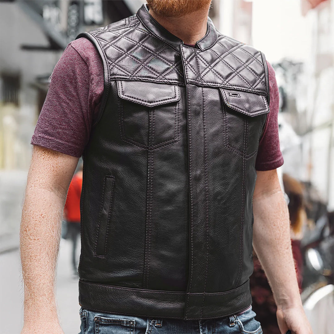 Hellbound Men’s Motorcycle Leather Vest | Columbus Leather USA