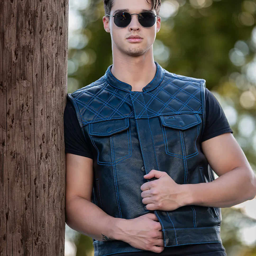 Downside Men's Motorcycle Leather Vest | Columbus Leather USA