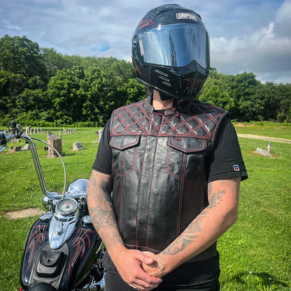 Hellbound Men’s Motorcycle Leather Vest | Columbus Leather USA