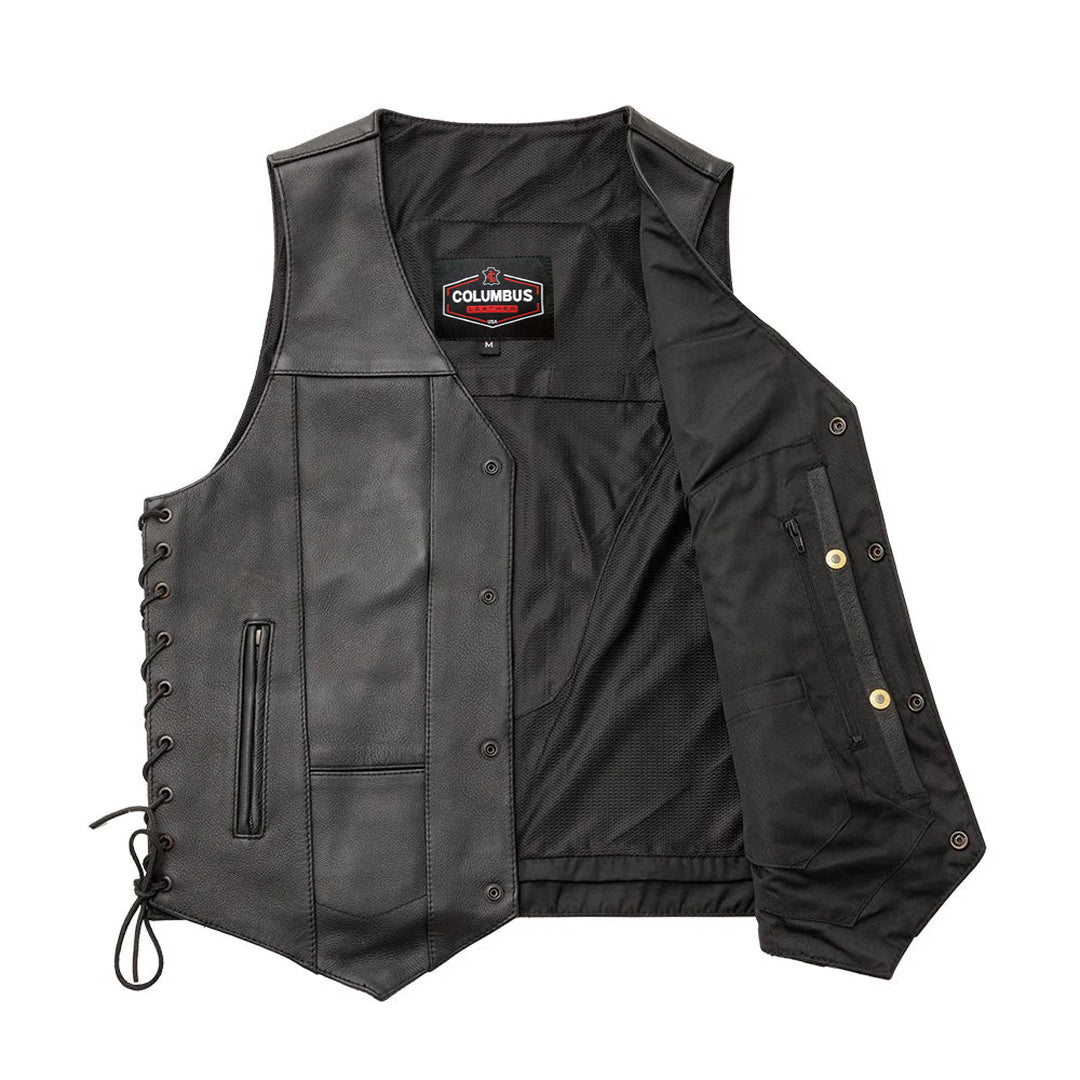 High Stakes Men's Western Motorcycle Leather Vest | Columbus Leather