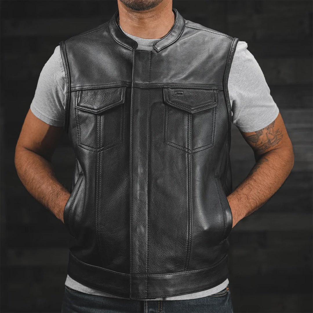 Marksman Men’s Motorcycle Leather Vest | Columbus Leather USA