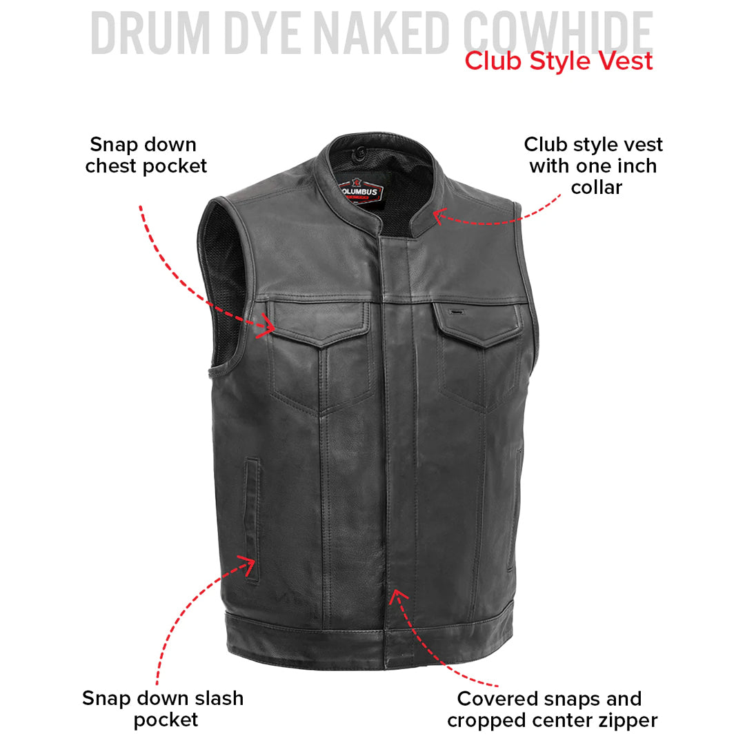 Marksman Men’s Motorcycle Leather Vest | Columbus Leather USA