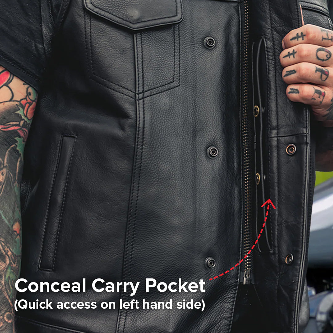 Marksman Men’s Motorcycle Leather Vest | Columbus Leather USA