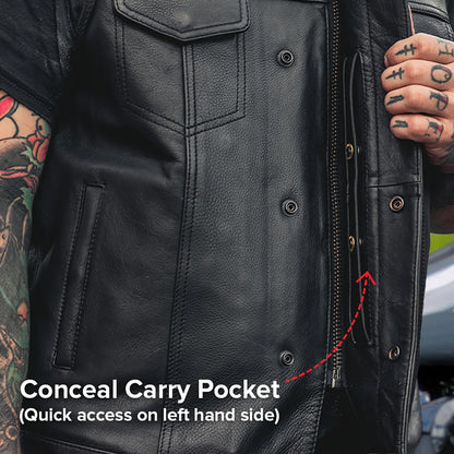 Marksman Men’s Motorcycle Leather Vest | Columbus Leather USA