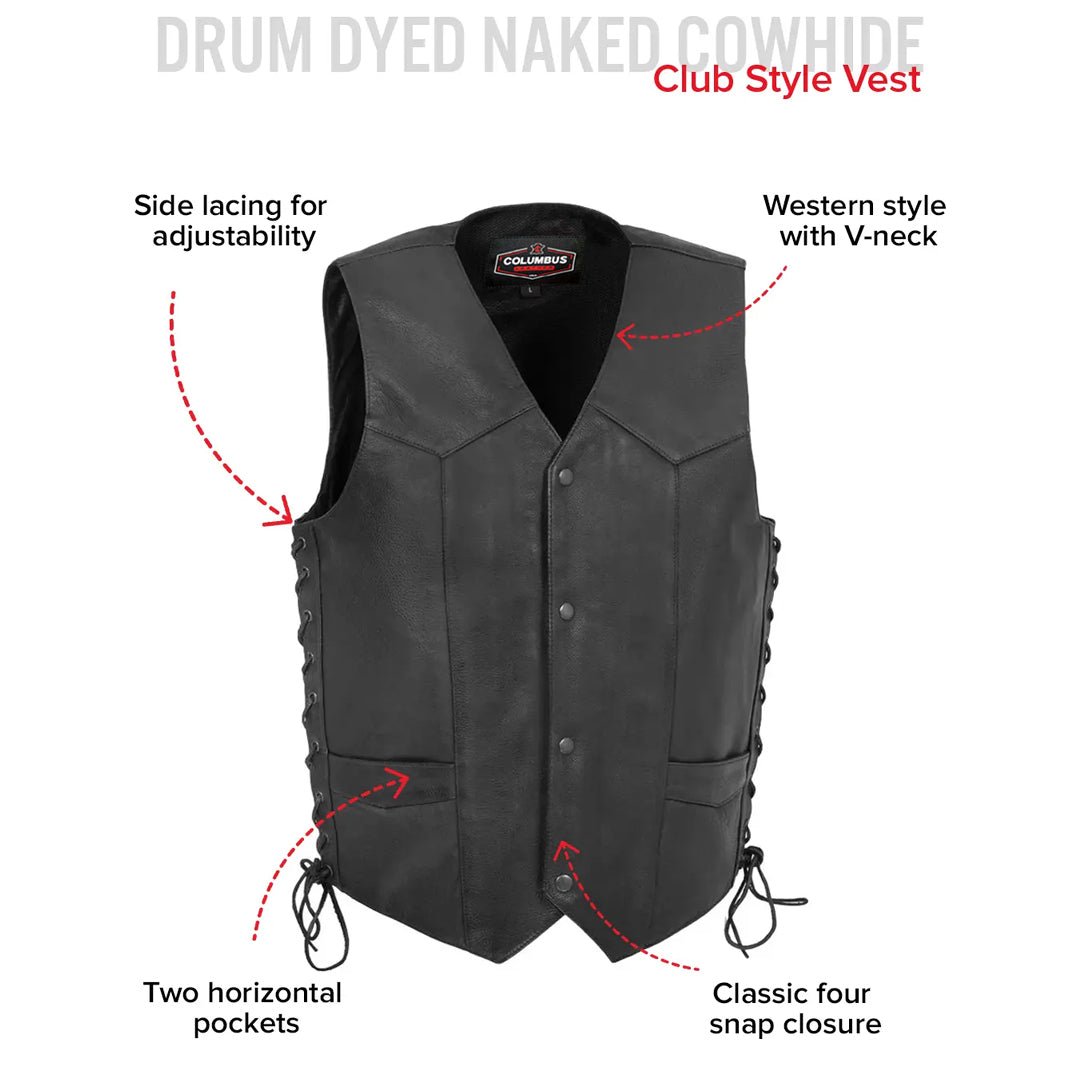 Outrider Men’s Motorcycle Western Style Leather Vest | Columbus Leather USA