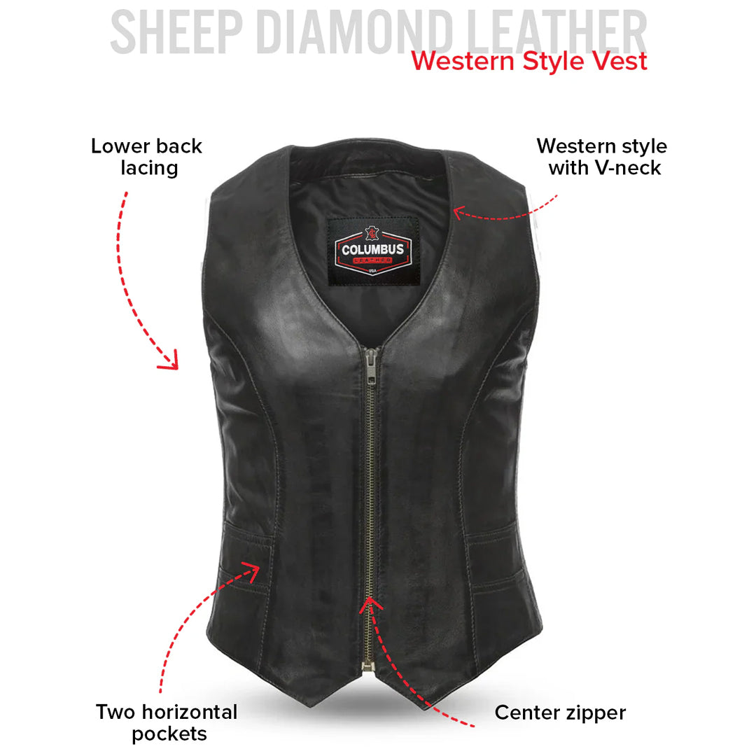Texana – Women’s Western Motorcycle Leather Vest | Columbus Leather USA