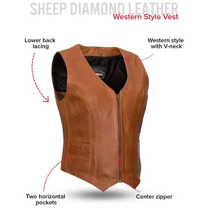 Texana – Women’s Western Motorcycle Leather Vest | Columbus Leather USA