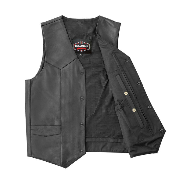Trail Boss Men’s Western Style Motorcycle Leather Vest | Columbus Leather USA