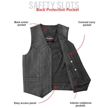 Trail Boss Men’s Western Style Motorcycle Leather Vest | Columbus Leather USA