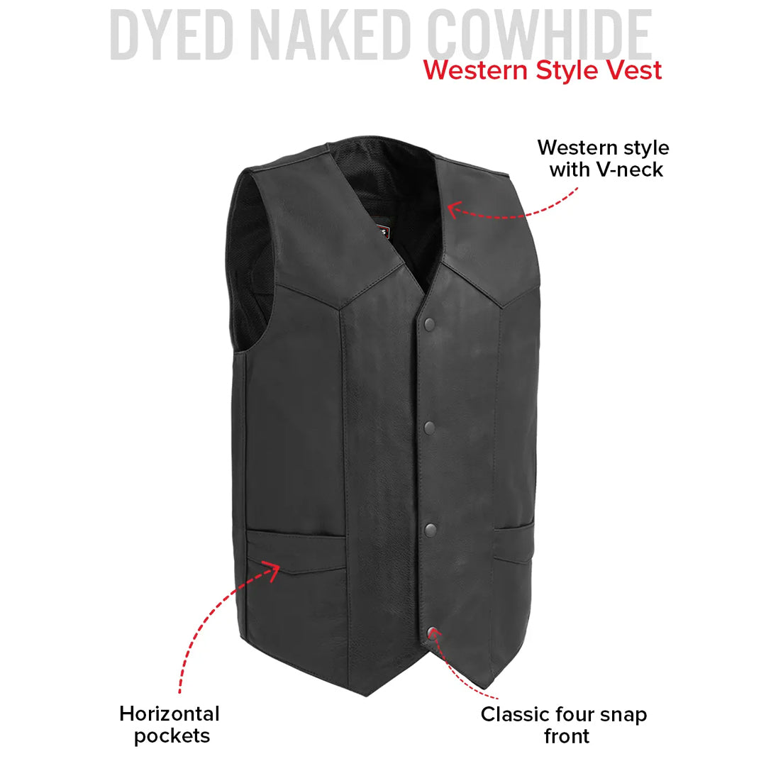 Trail Boss Men’s Western Style Motorcycle Leather Vest | Columbus Leather USA