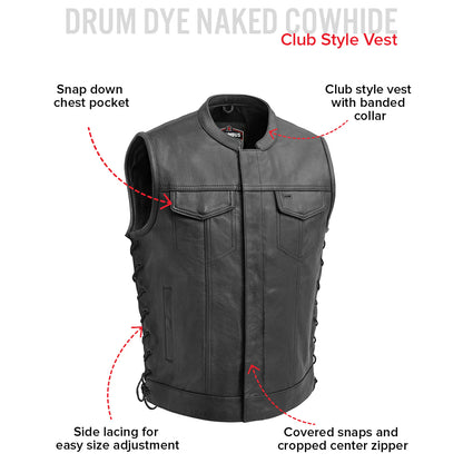 Viper Club Style Men’s Motorcycle Leather Vest | Columbus Leather USA